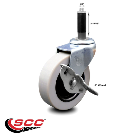 Service Caster 3 Inch Thermoplastic Rubber Wheel 7/8 Inch Expanding Stem Caster with Brake SCC-EX05S310-TPRS-SLB-78
